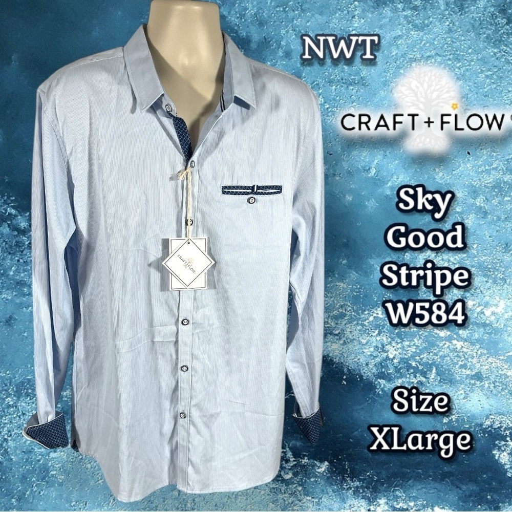 Craft + Flow Men's Sky Good Stripe W584 Blue Striped Shirt Size XL